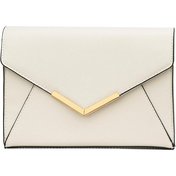 ⚡ Women's White Leather Elegant Snap Closure Envelope Foldover Clutch Bag - Picture 3 of 6